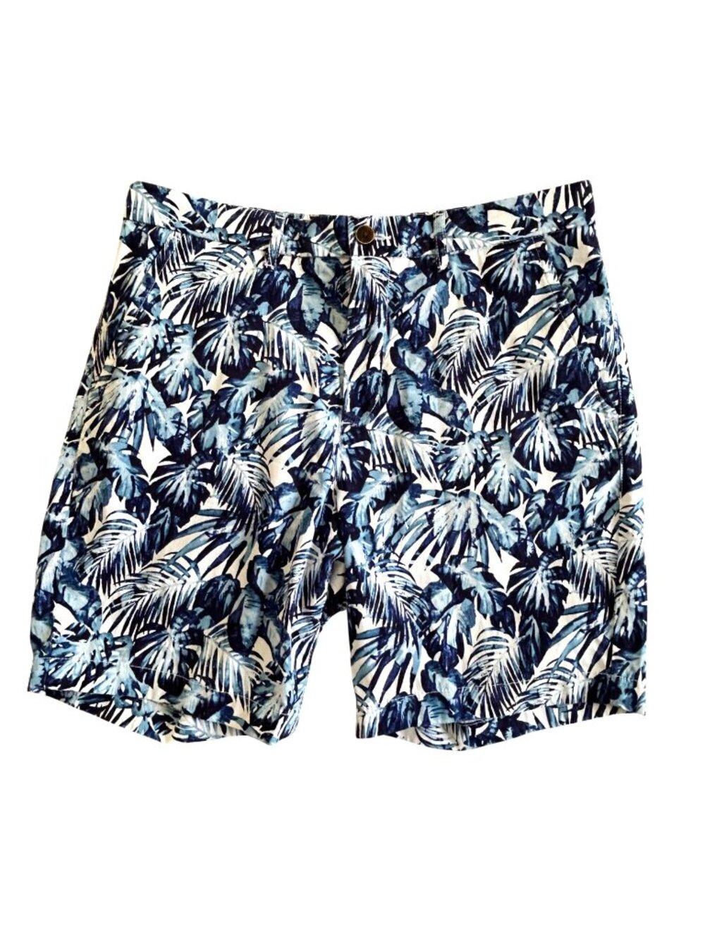 Caribbean Mens Sz 34 Blue & White Tropical Print Shorts  Casual Summer Wear